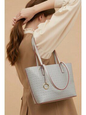 Arcadia Italy Gray Leather Tote Bag Structured Shoulder Handbag Textured Design